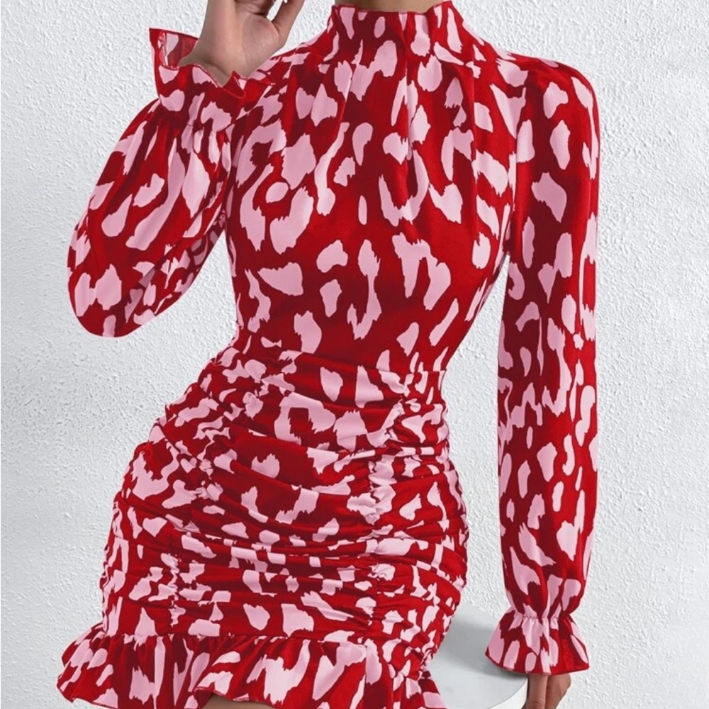 Red and Pink Ruched Dress - Picture 1 of 2